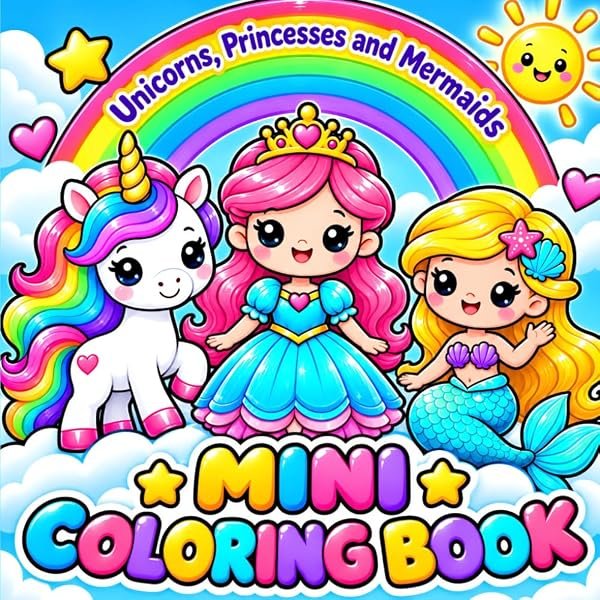 Unicorns, Princesses & Mermaids Mini Coloring Book by Lily Grace, cover