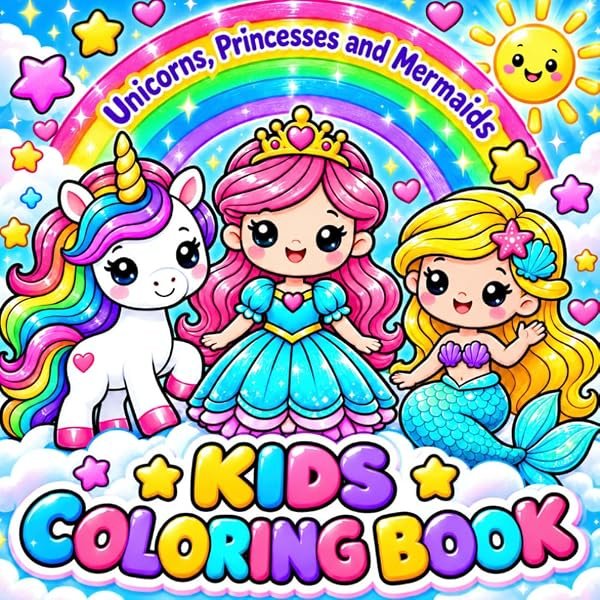 Unicorns, Princesses & Mermaids Kids Coloring Book by Lily Grace, cover