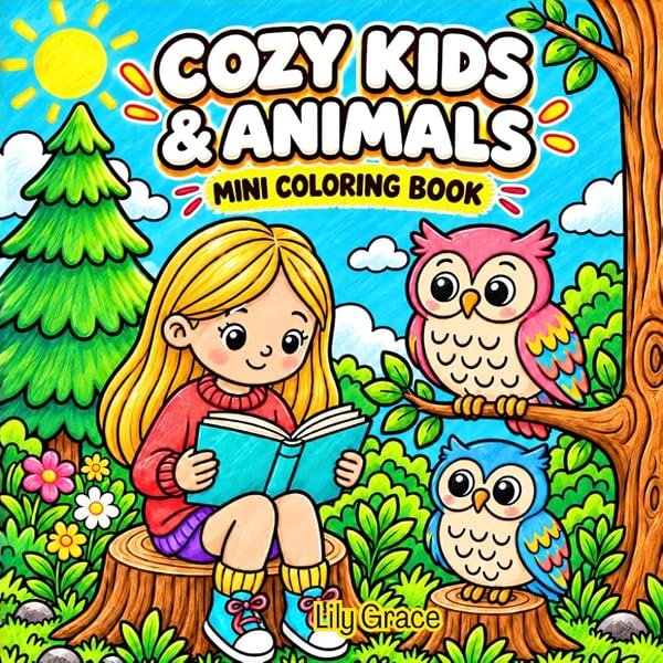 Cozy Kids & Animals Mini Coloring Book by Lily Grace, cover